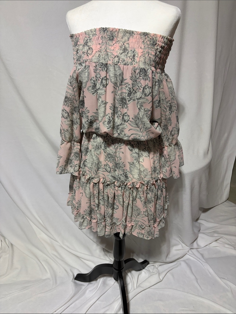 Misa Los Angeles Blush Pink Strapless Floral Tiered Mini Dress